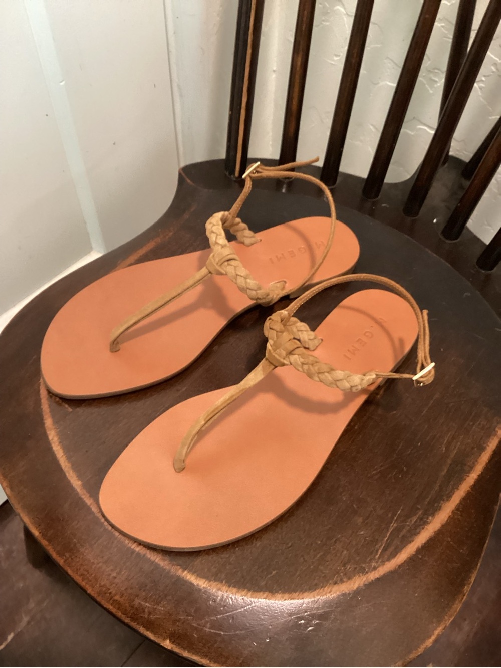 JA x M. Gemi Treccina Woven T-Strap Tan Women's Sandals